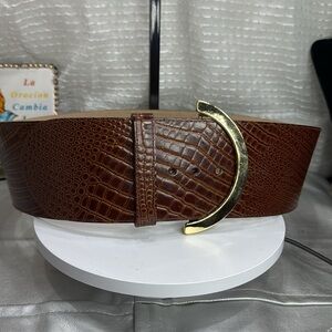 (H) EXPRESS Oversized vintage brown snake print genuine leather belt,made in USA